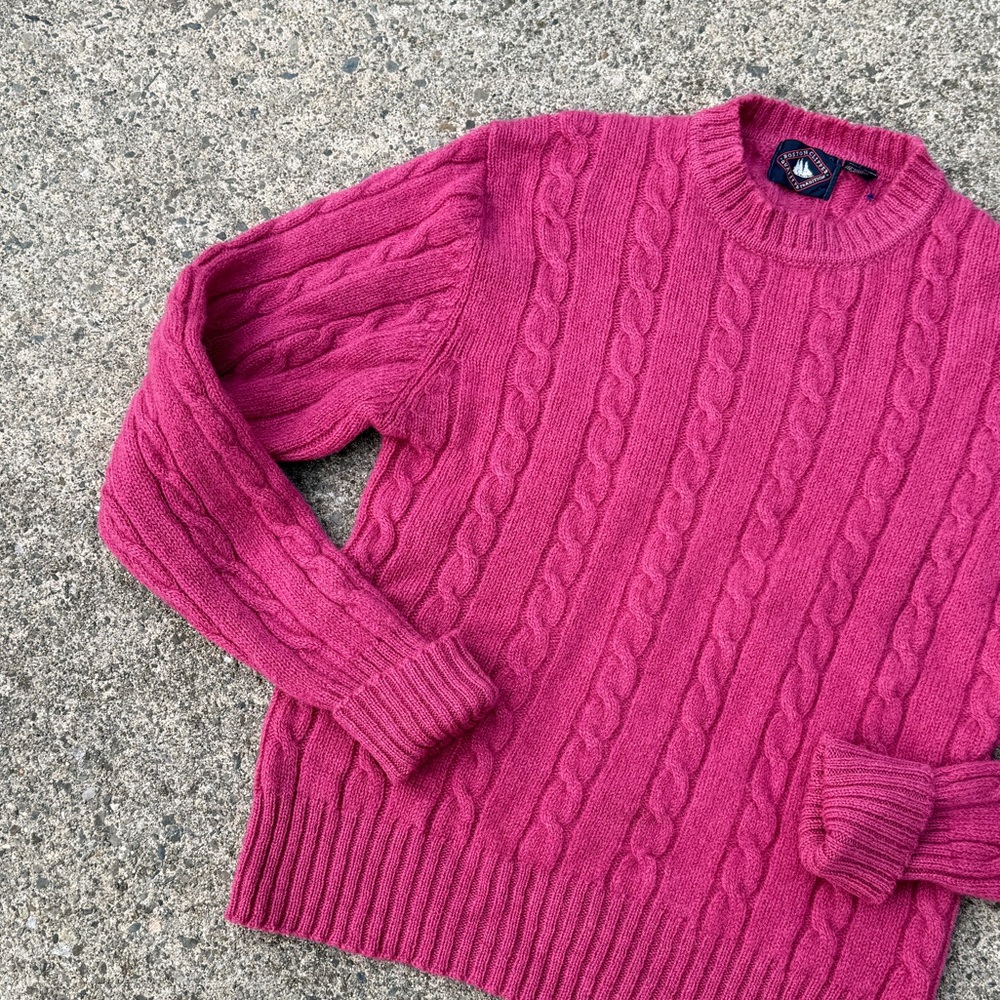 Boston Clippers 100% Shetland Wool Cable Knit Sweater Women’s M Pink - Picture 2 of 7